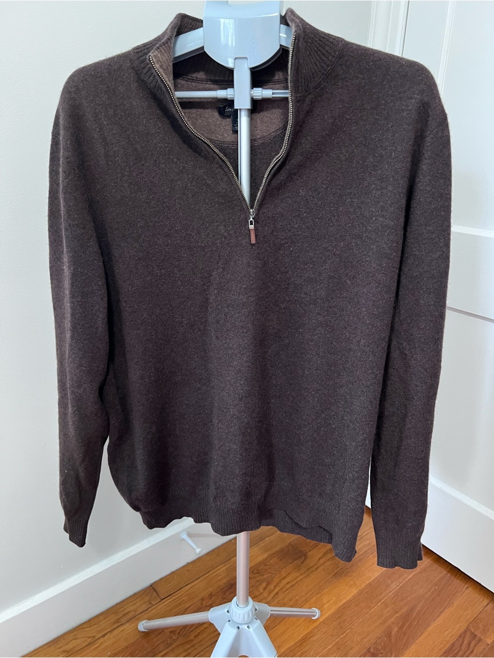 Men's Half-Zip Sweater - Dark Brown 100% cashmere